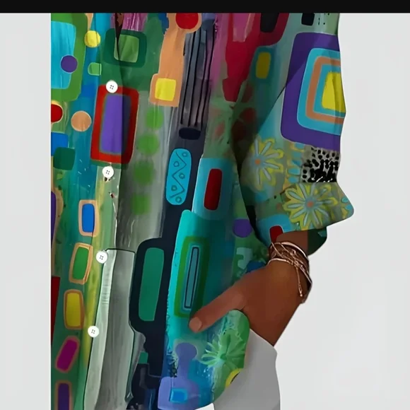 New Abstract Multicolor Button-Down Shirt - Women - Picture 3 of 6